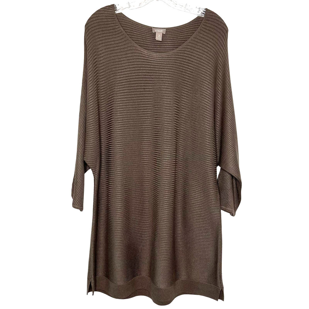 Chico's Women's Top Oversized Pullover Sweatshirt 3/4 Sleeves Size 3 (XL/16)